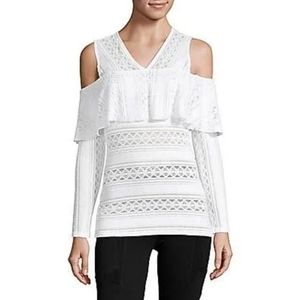 BCBGMAXAZRIA Cold Shoulder Lace Long Sleeve Top